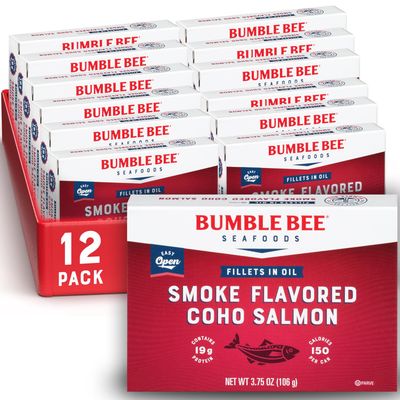 Bumble Bee Smoke Flavored Red Coho Salmon Fillets in Oil, 3.75 oz (Pack of 12) - 19g Protein - Skinless, Boneless - Great for Snacks &amp; Recipes - Gluten Free