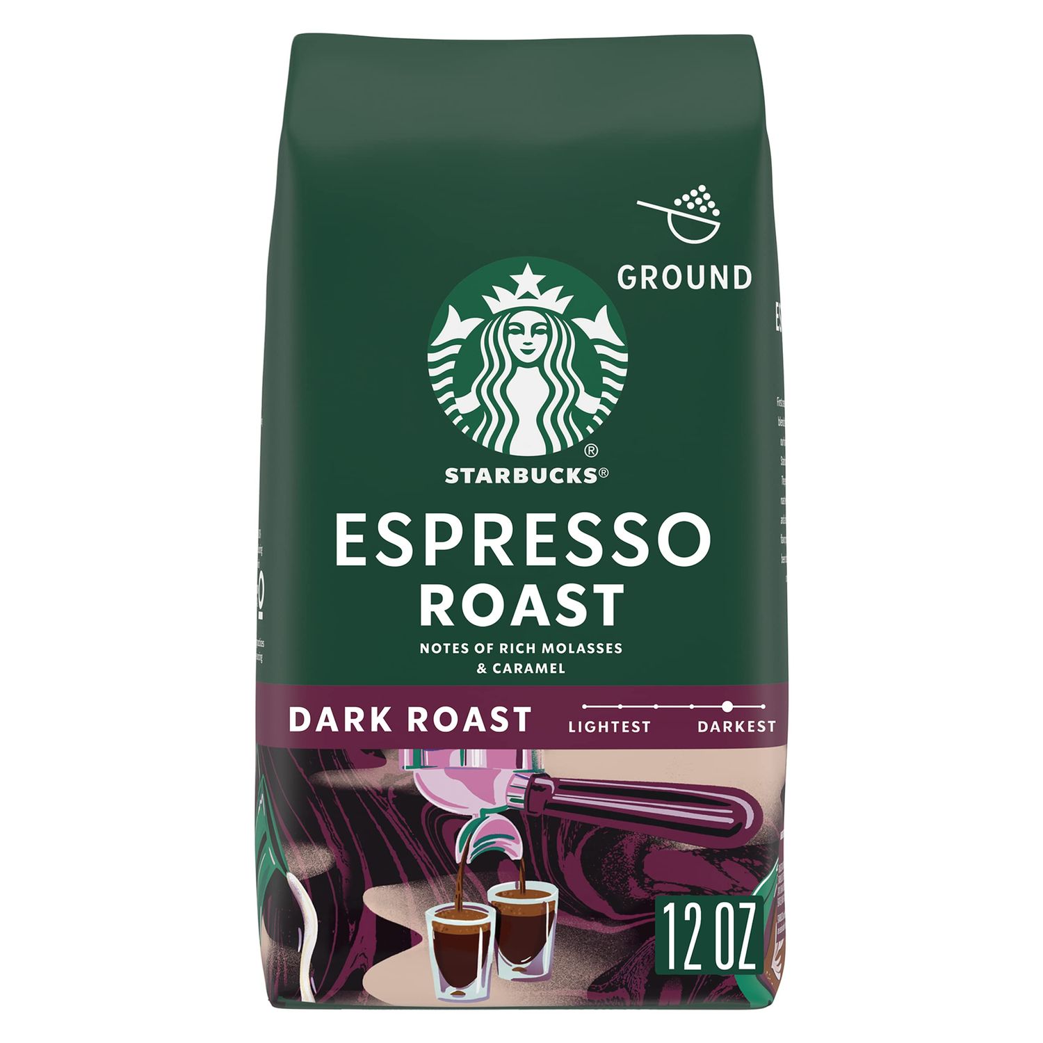 Starbucks Ground Coffee, Dark Roast Coffee, Espresso Roast, 100% Arabica, 1 Bag (12 Oz)