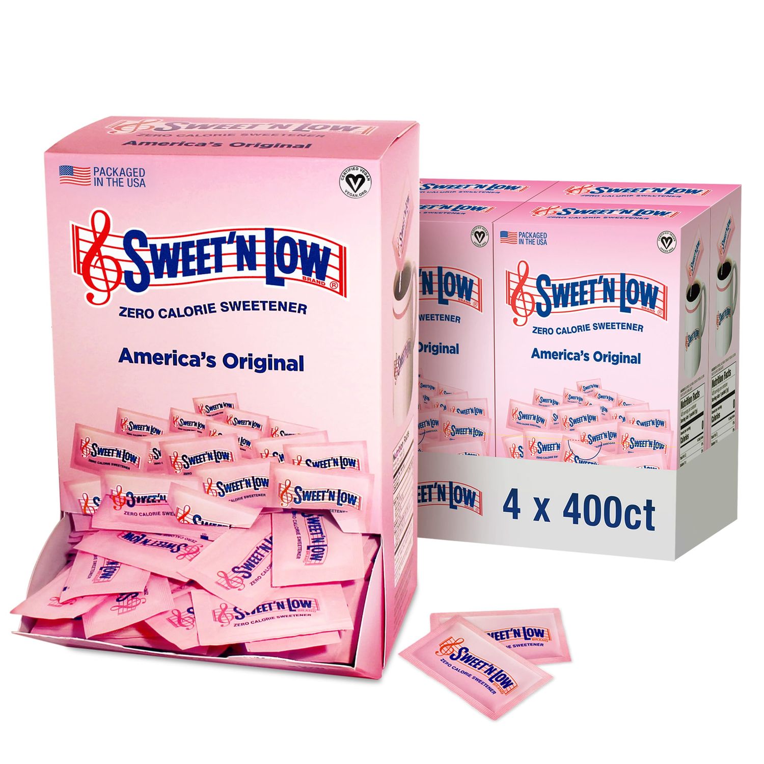 SweetN Low Zero-Calorie Sweetener | Contains Saccharin, Sugar Substitute, Keto, Vegan, Gluten-Free | Great for Cooking, Baking, Coffee, Tea, Hot/Cold Beverages | 400 Packets (4 Pack)