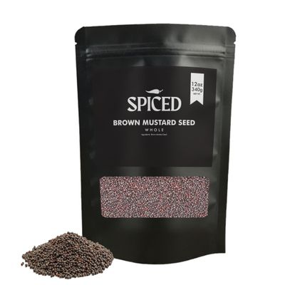 SPICED Brown Mustard Seed, 12 Oz of Whole Brown Mustard Seed in Closable Bag for Culinary Use, Great for Stir-Fries, Marinades Curry and Condiments