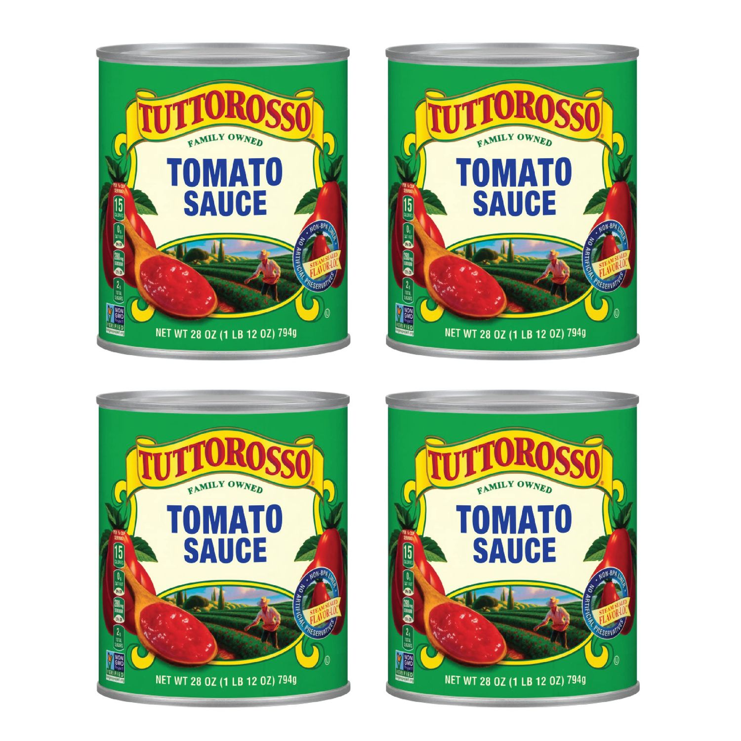 Tuttorosso Tomato Sauce, Gluten Free and Vegetarian Recipe, 28 Ounce Can, 4-Pack