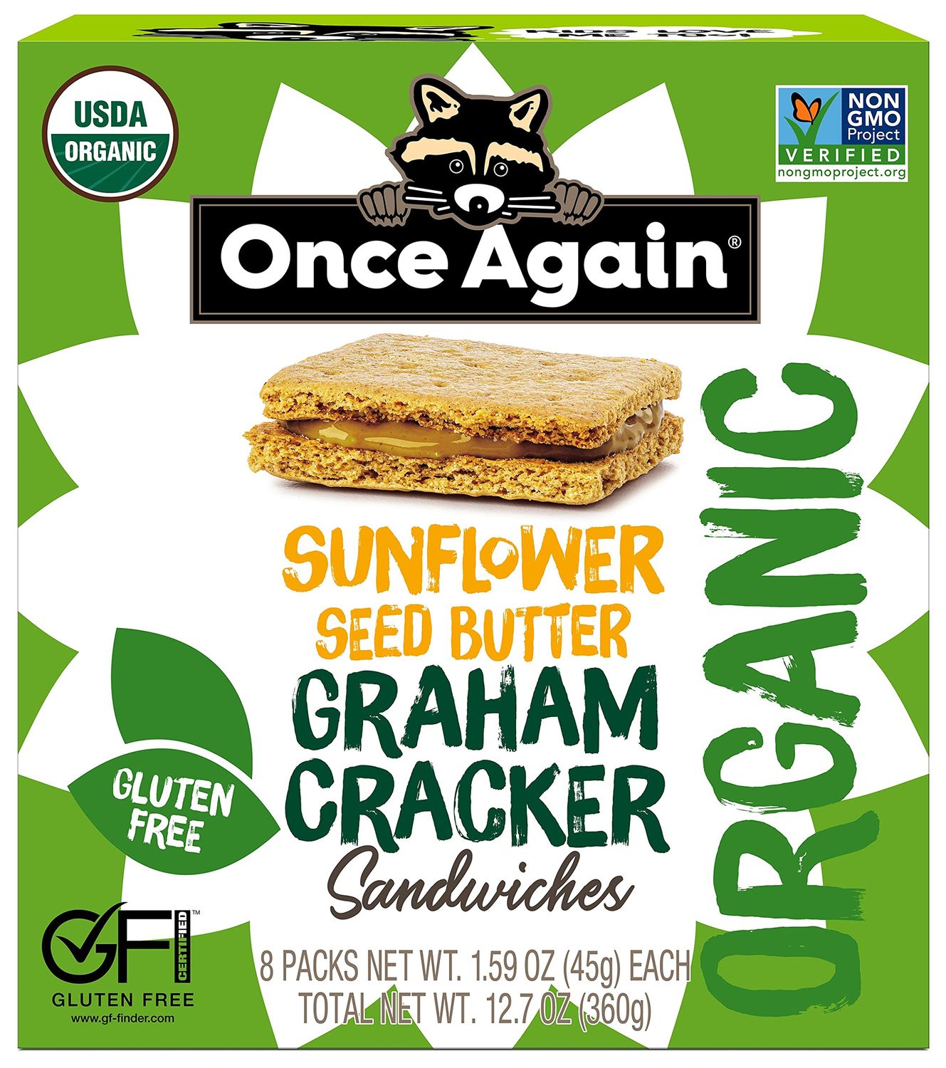 Once Again Sunflower Butter Graham Cracker Sandwiches - Organic &amp; Gluten Free, Non-GMO - Gluten Free Certified, Vegan, Kosher - Box of 8 Sandwich Packs
