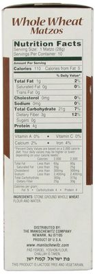 Manischewitz Whole Wheat Matzo, 10 oz