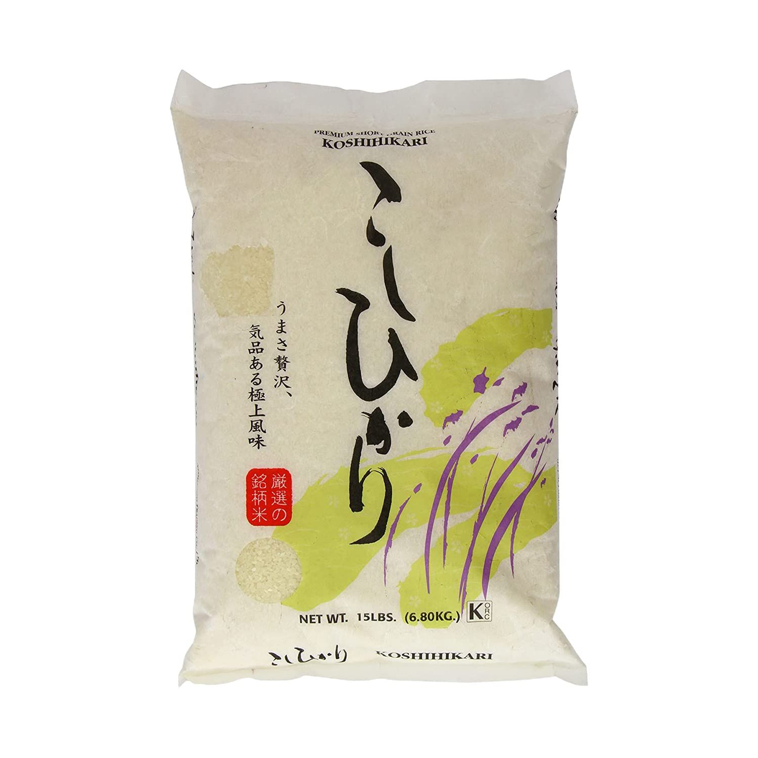 Shirakiku Dried Grains &amp; Rice - Japanese Short Grain White Koshihikari Rice - Uncooked Premium Quality Low Carb Sweet Sticky Sushi Rice, 15 Pounds bag