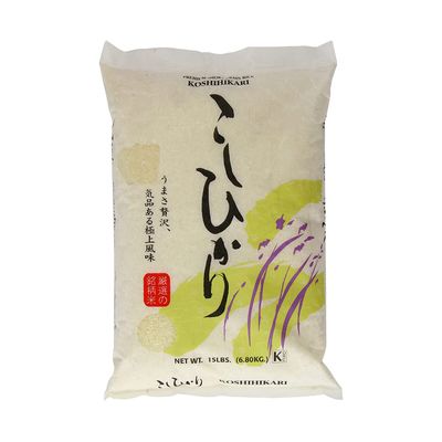 Shirakiku Dried Grains &amp; Rice - Japanese Short Grain White Koshihikari Rice - Uncooked Premium Quality Low Carb Sweet Sticky Sushi Rice, 15 Pounds bag