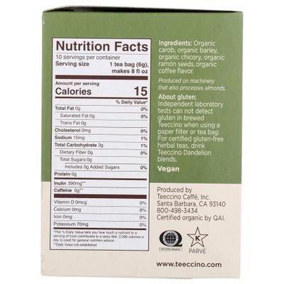 Teeccino French Roast Herbal Tea - Rich &amp; Roasted Herbal Tea Thats Caffeine Free &amp; Prebiotic for Natural Energy, Coffee Alternative, 10 Tea Bags (Pack of 6)