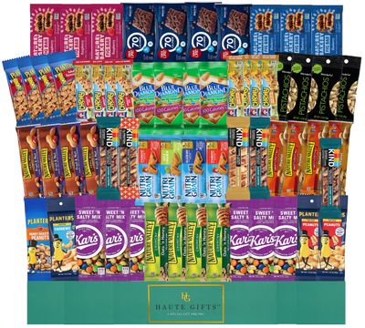 Ultimate Healthy Office Bars (60 count), Snacks &amp; Nuts Bulk Variety Pack - Travel Snack Box - Military Care Package, Variety Gift Pack for Office, Military, Travel, Students, Final Exams, Outdoor,