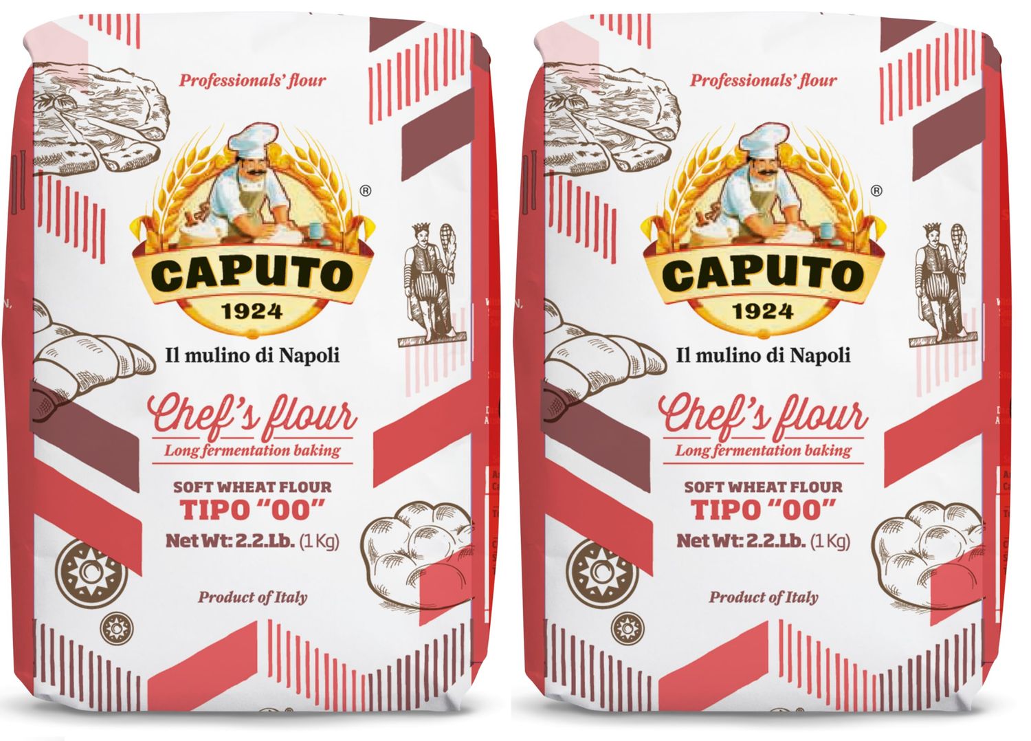 Antimo Caputo Chefs Flour 2.2 LB (Pack of 2) - Italian Double Zero 00 - Soft Wheat for Pizza Dough, Bread, &amp; Pasta
