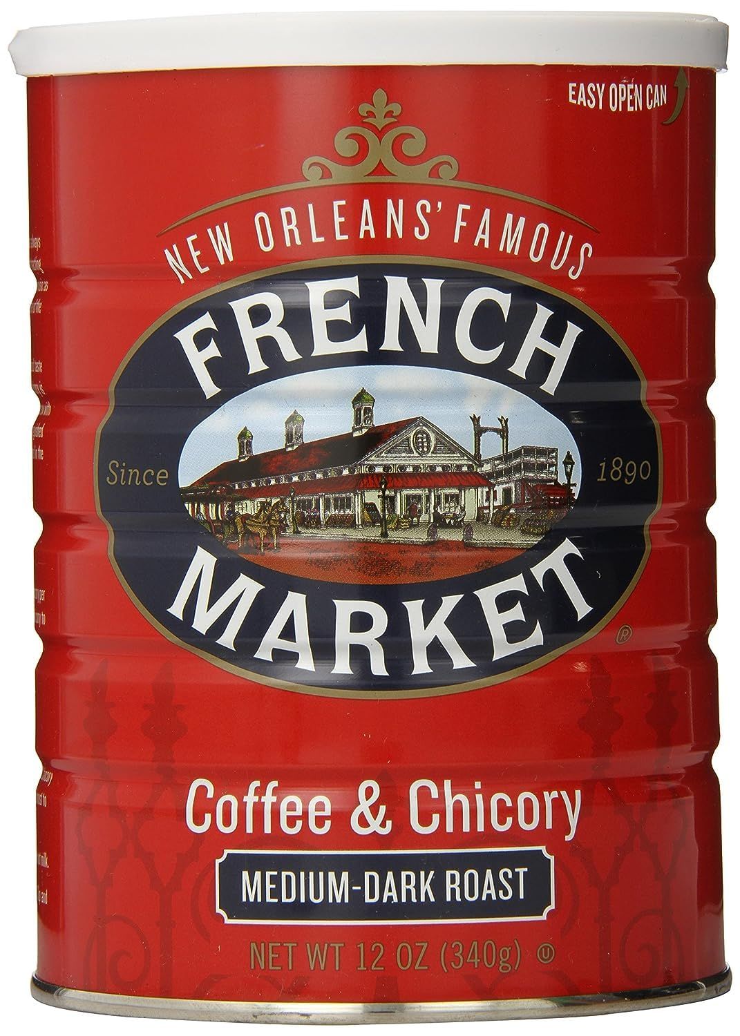 French Market Coffee &amp; Chicory Medium-Dark Roast Ground Coffee, 12oz Can (Pack of 1)
