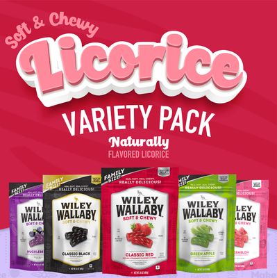 Wiley Wallaby Licorice 24 Ounce Classic Gourmet Australian Style Soft &amp; Chewy Licorice Candy Variety Pack Twists, 5 Pack
