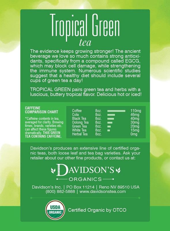 Davidson's Organics, Tropical Green Tea, 8-count Tea Bags, Pack of 12