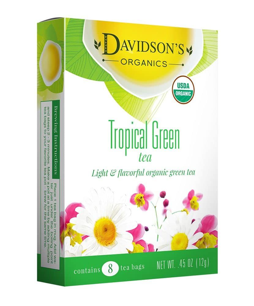 Davidson&#39;s Organics, Tropical Green Tea, 8-count Tea Bags, Pack of 12