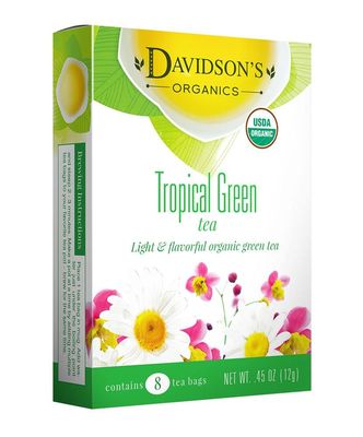 Davidson&#39;s Organics, Tropical Green Tea, 8-count Tea Bags, Pack of 12