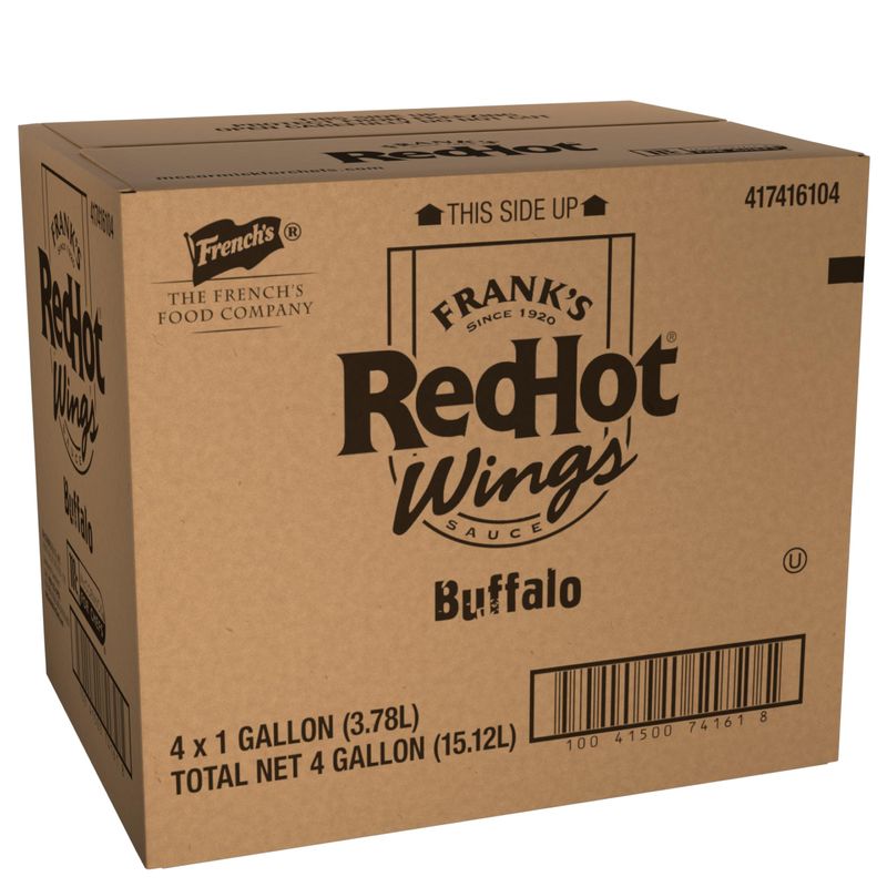 Frank&#39;s RedHot Original Buffalo Wings Sauce, 1 gal (Pack of 4) - Four Gallon Bulk Containers of Buffalo Hot Sauce with a Bold, Spicy Flavor Perfect for Wings, Dressings, Dips and More