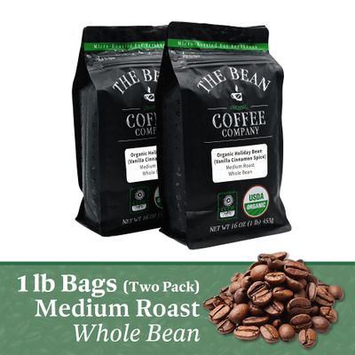 The Bean Organic Coffee Company Holiday Bean (Vanilla Cinnamon Spice), Medium Roast, Whole Bean Coffee, 16-Ounce Bags (Pack of 2)