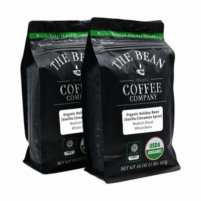 The Bean Organic Coffee Company Holiday Bean (Vanilla Cinnamon Spice), Medium Roast, Whole Bean Coffee, 16-Ounce Bags (Pack of 2)