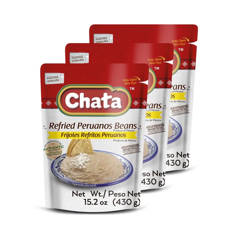 CHATA Refried Mayocoba Beans, Delicious, Ready-to-Eat, Authentic Mexican Flavor, 15.2 Oz (Pack of 3)