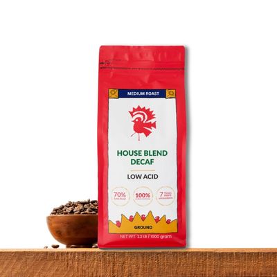 Puroast Low Acid Coffee Decaf | Decaf House Blend Ground | Medium Roast | High Antioxidants &amp; High pH |No Bitter Aftertaste | Reduced Heartburn &amp; GERD | Suitable for Cold Brew - 2.2 LB