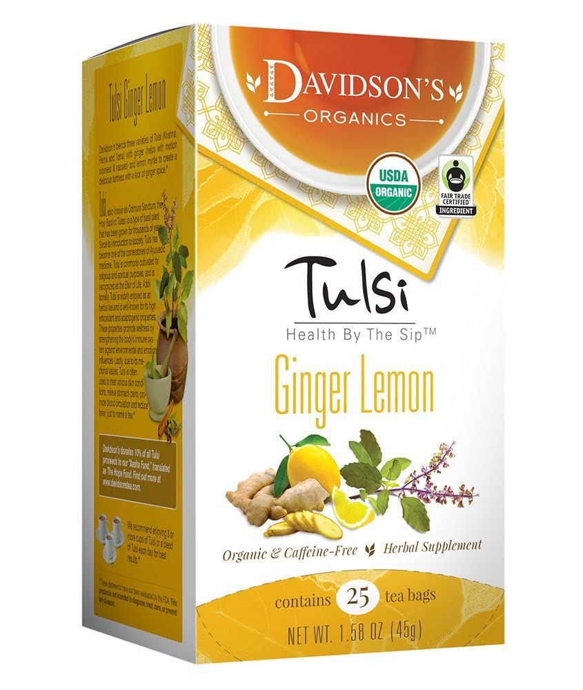 Davidson&#39;s Organics, Tulsi Ginger Lemon, 25-count Tea Bags, Pack of 6