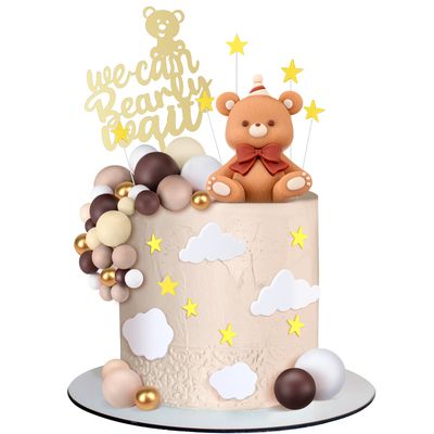 54 Pcs Brown Bear Cake Decorations We Can Bearly Wait Cake Topper for Birthday Baby Shower Party Supplies Decorations (Lovely)