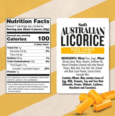 Darrell Lea Mango Soft Australian Made Licorice 7oz Bag - NON-GMO, Palm Oil Free, NO HFCS, Vegan-Friendly & Kosher | Made in Small Batches with Ethically-Sourced, Quality Ingredients