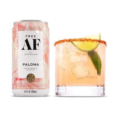 Non-Alcoholic Paloma, Ready to Drink Mocktail with Afterglow, Low Calories, Refreshing Lime &amp; Pink Grapefruit, 8.4 fl oz Cans (12 pack)