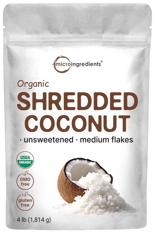 Organic Shredded Coconut Flakes, 4lbs | Raw Unsweetened Flavor, Medium Sized | Great for Baking, Smoothies, or Garnish | Non-GMO, Sugar Free, Keto Friendly