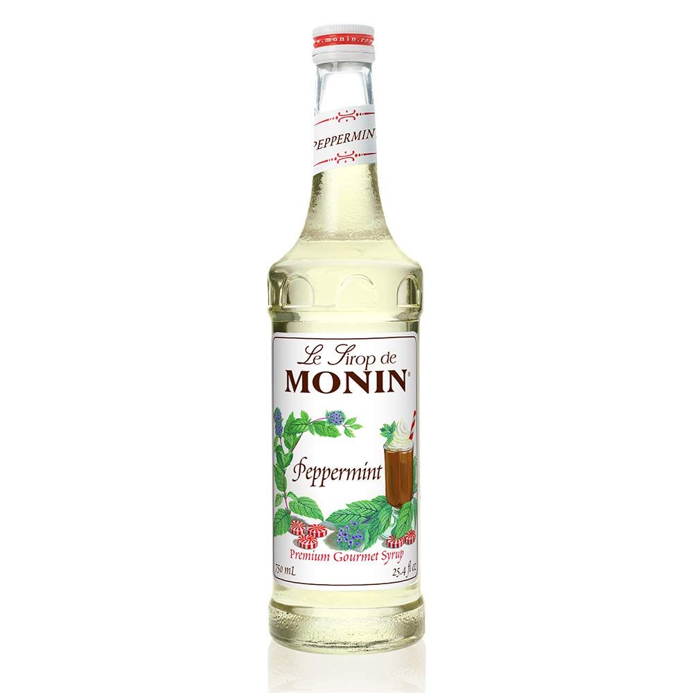 Monin - Peppermint Syrup, Cool Mint Flavored Syrup, Coffee Syrup, Natural Flavor Drink Mix, Simple Syrup for Cocoas, Mochas, Smoothies, Sodas, &amp; More, Gluten-Free, Non-GMO, Clean Label (750 ml)
