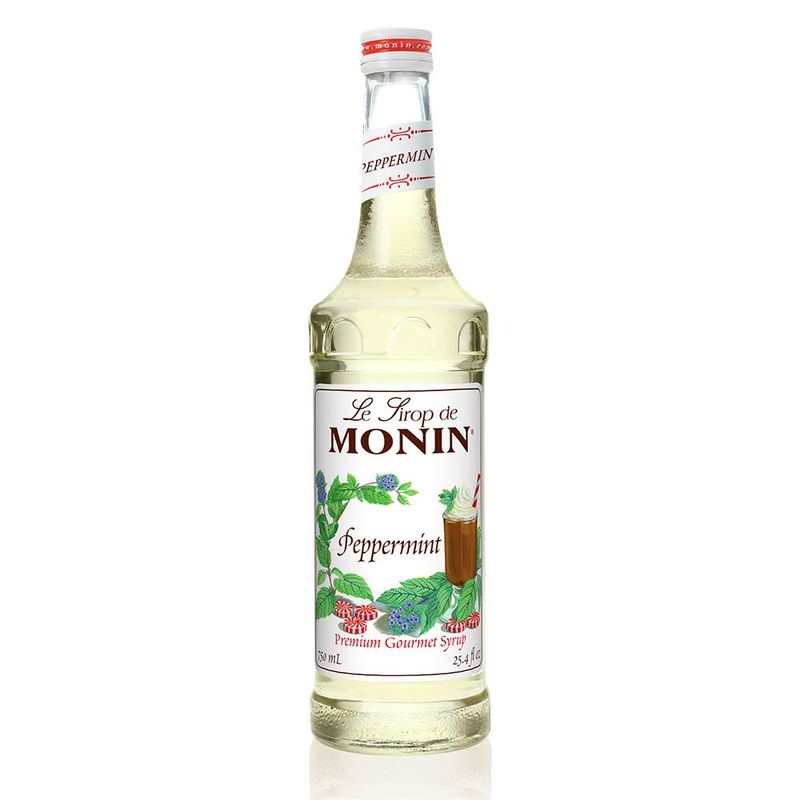 Monin - Peppermint Syrup, Cool Mint Flavored Syrup, Coffee Syrup, Natural Flavor Drink Mix, Simple Syrup for Cocoas, Mochas, Smoothies, Sodas, &amp; More, Gluten-Free, Non-GMO, Clean Label (750 ml)