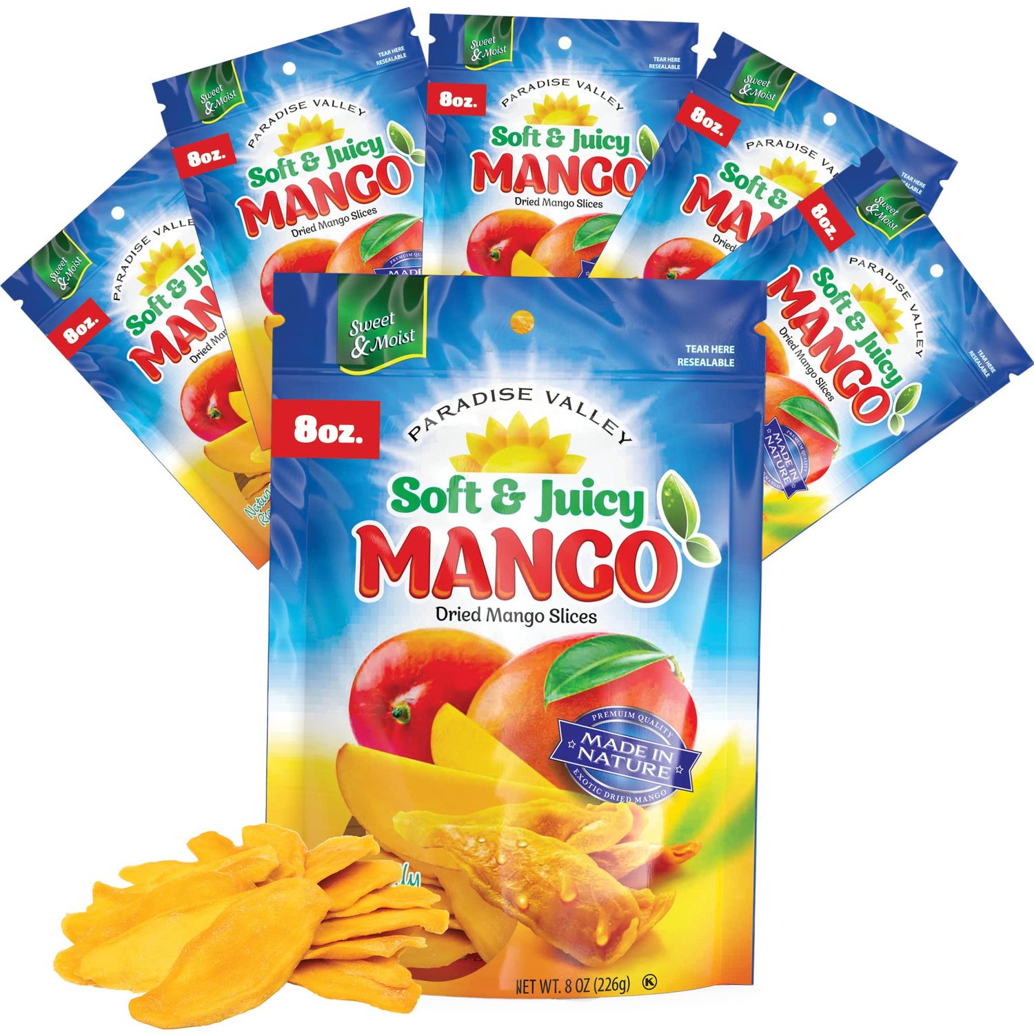 Dried Mango Slices - Delicious Texture Soft &amp; Juicy Low Sugar Added Dried Mango - Naturally Ripened Mangos -Gluten Free Dry Mangoes Natural Source of Vitamin C, Fiber, (Mango 8 oz. 6 Pack)