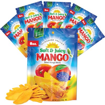 Dried Mango Slices - Delicious Texture Soft &amp; Juicy Low Sugar Added Dried Mango - Naturally Ripened Mangos -Gluten Free Dry Mangoes Natural Source of Vitamin C, Fiber, (Mango 8 oz. 6 Pack)