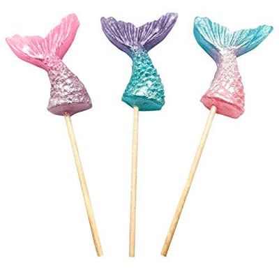 Mermaid Candy Lollipops - 12 Suckers Individually Wrapped - Great for Mermaid Party Favors - Goodie Bags for Kids Birthday - Candy Bar - Pretty Mermaid Tails Cupcake Toppers