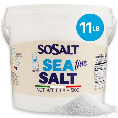 SoSalt Dal Mare Di Trapani, Fine Sea Salt from Sicily, Foodservice Bucket, (5kg) 11 lb, All Natural, Mediterranean Sea Salt Bulk, Kosher.