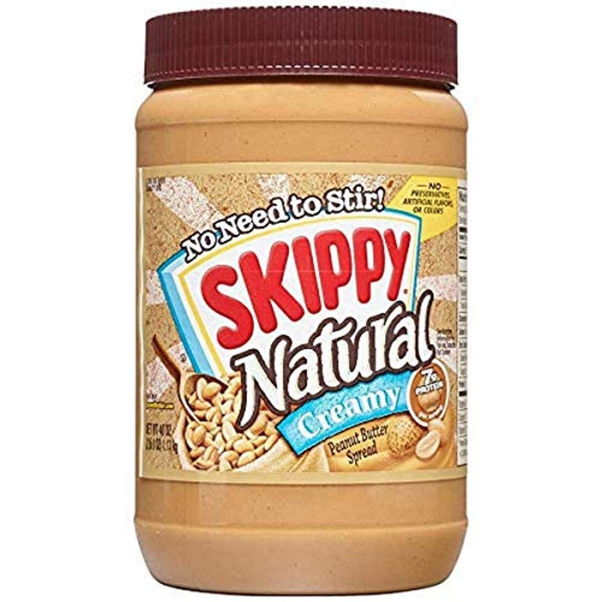 SKIPPY Natural Creamy Peanut Butter, 7 g Protein Per Serving, 40 Ounce (8 Pack)