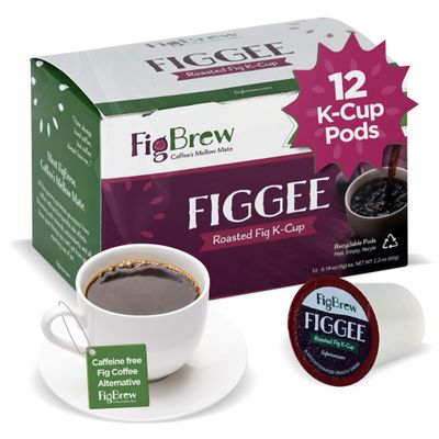 FigBrew Figgee Roasted Fig Coffee Substitute, Coffee Alternative | Gluten-Free, Caffeine-Free, Organic &amp; Natural Flavor | 12 Individual K-Cups, Single-Serve Pods