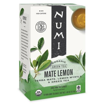 Numi Organic Mat Lemon Tea, 18 Tea Bags, Yerba Mate With Green Tea &amp; Lemon Myrtle, Caffeinated (Packaging May Vary)