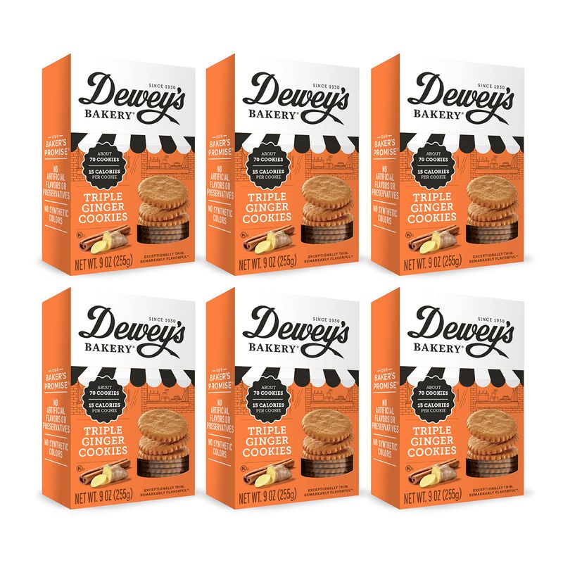 Deweys Bakery Triple Ginger Moravian Style Cookie Thins | No Artificial Flavors, Synthetic Colors or Preservatives | Baked in Small Batches | 9 oz (Pack of 6)