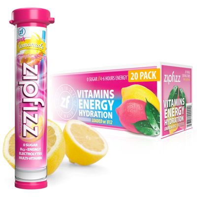 Zipfizz Daily Energy Drink Powder, Pink Lemonade, 20 Pack | 3-in-1 Sustained Energy, Rapid Hydration, and Essential Vitamins | Sugar-Free | Electrolyte Powder | Contains Vitamin B-12 &amp; Antioxidants
