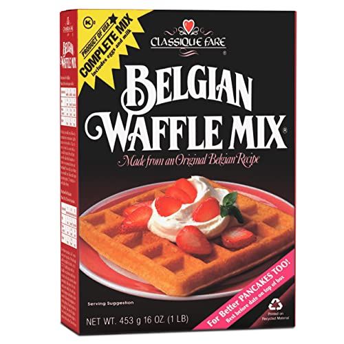 Classique Fare Belgian Waffle Mix - Makes Light and Crisp Waffles, Pancakes, Muffins &amp; Crepes - Works with Waffle Maker - Fast and Fresh Breakfast Foods - 16 Oz Box