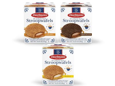 Daelmans Stroopwafel Variety Pack - Caramel, Chocolate, &amp; Honey Waffle Cookies, Sweet Snack for Coffee &amp; Tea, Authentic Soft Toasted Dutch Waffles, Certified Kosher Dairy - Pack of 3