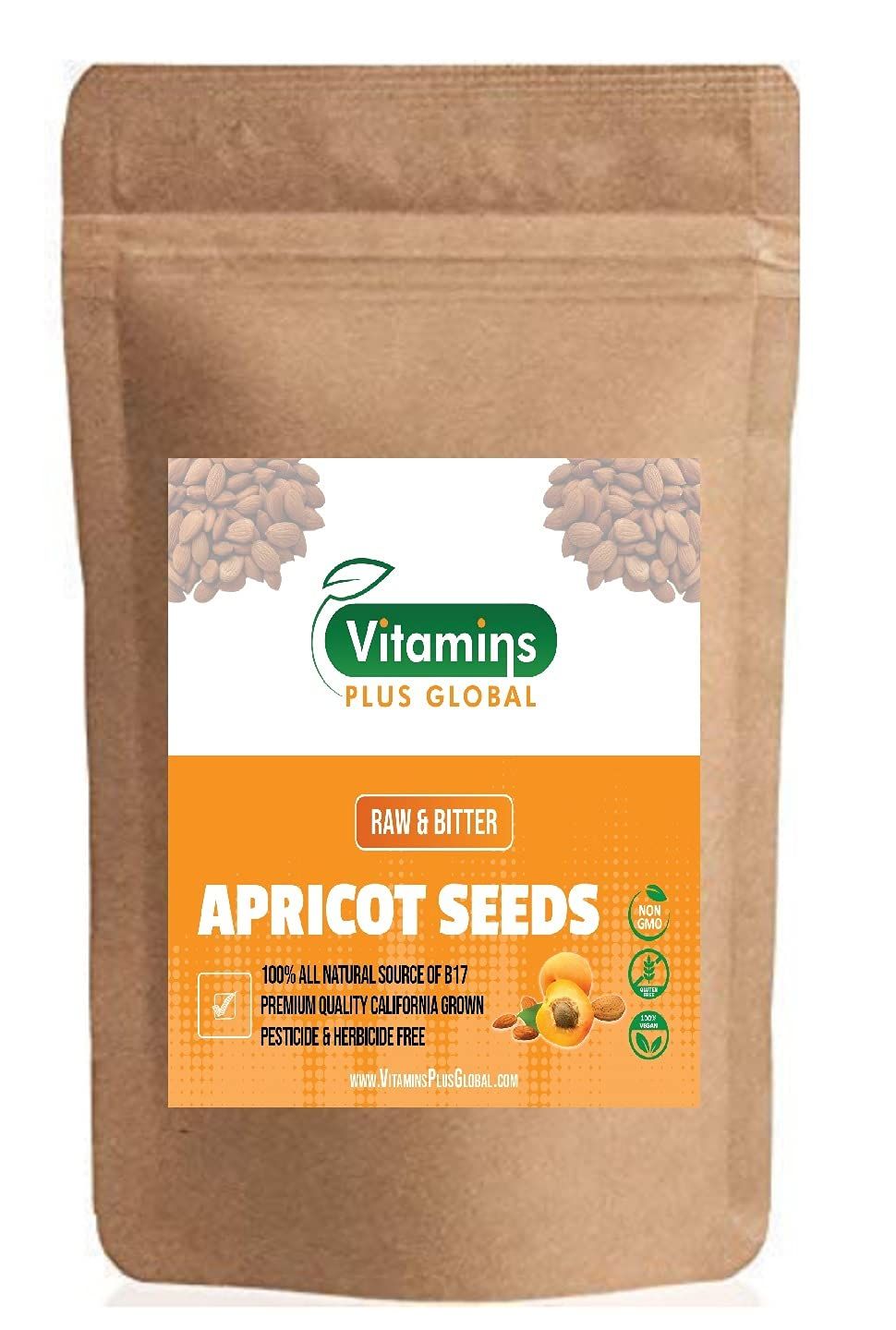 Bitter Apricot Kernels (Seeds), Natural Source of Vitamin B17, Large and Raw, Vegan, Non GMO California Grown Not Turkish Resealable Pouch 1lb - 16oz