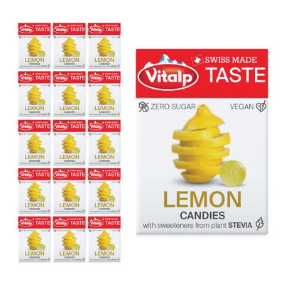 Vitalp Taste, Swiss Made, Sugar Free Candy with Stevia, Vegan, Lemon Flavor, 25g/0.88 Ounce Packs, 16 Boxes