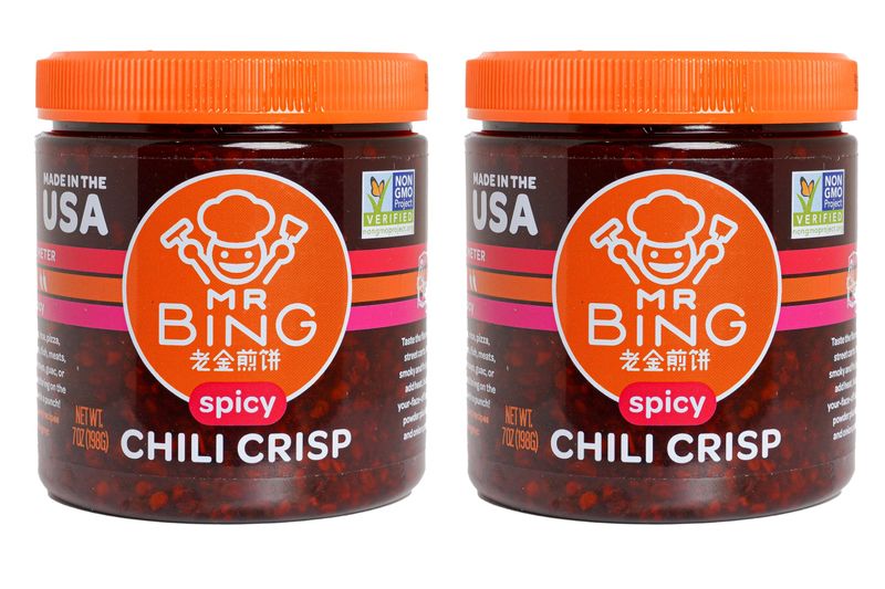 Mr Bing Chili Crisp - Delicious &amp; Flavorful Chili Oil- Made in USA Chili Paste Hot Sauce - Gluten Free, Vegan, No MSG - Pack of 2 Spicy (7 oz.) Jars