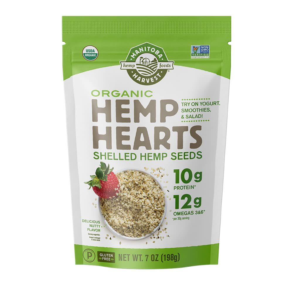 Manitoba Harvest Organic Hemp Seeds, 7oz; 10g Plant Based Protein and 12g Omega 3 &amp; 6 per Srv | smoothies, yogurt &amp; salad | Non-GMO, Vegan, Keto, Paleo, Gluten Free