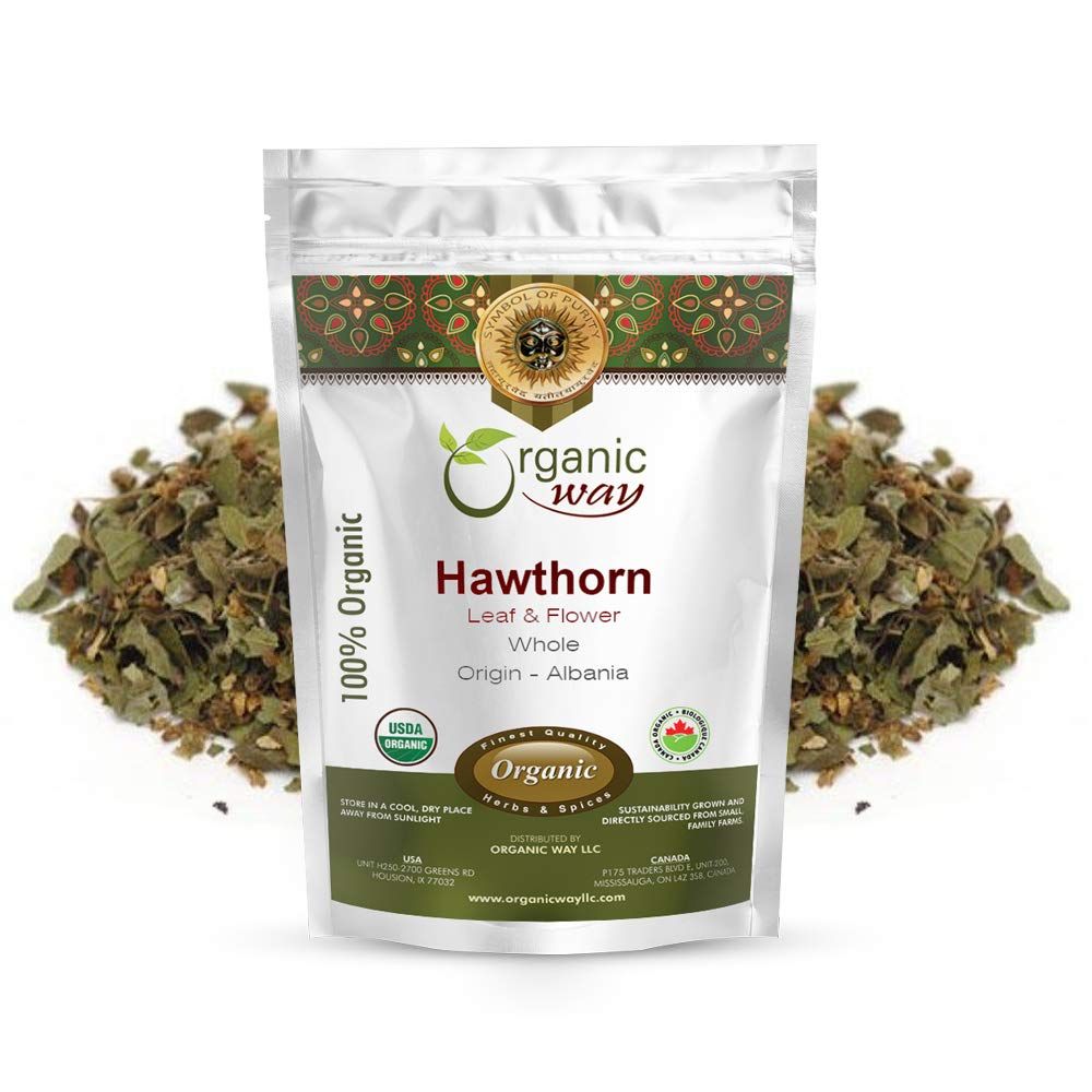 Organic Way Hawthorn Leaf and Flower Whole (Crataegus monogyna) - Herbal Tea | European Wild-Harvest | Organic, Kosher &amp; USDA Certified | Non GMO &amp; Gluten Free | Origin - Albania (1 LBS / 16 Oz)