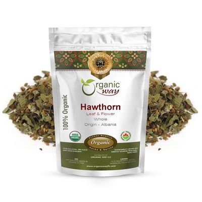 Organic Way Hawthorn Leaf and Flower Whole (Crataegus monogyna) - Herbal Tea | European Wild-Harvest | Organic, Kosher &amp; USDA Certified | Non GMO &amp; Gluten Free | Origin - Albania (1 LBS / 16 Oz)