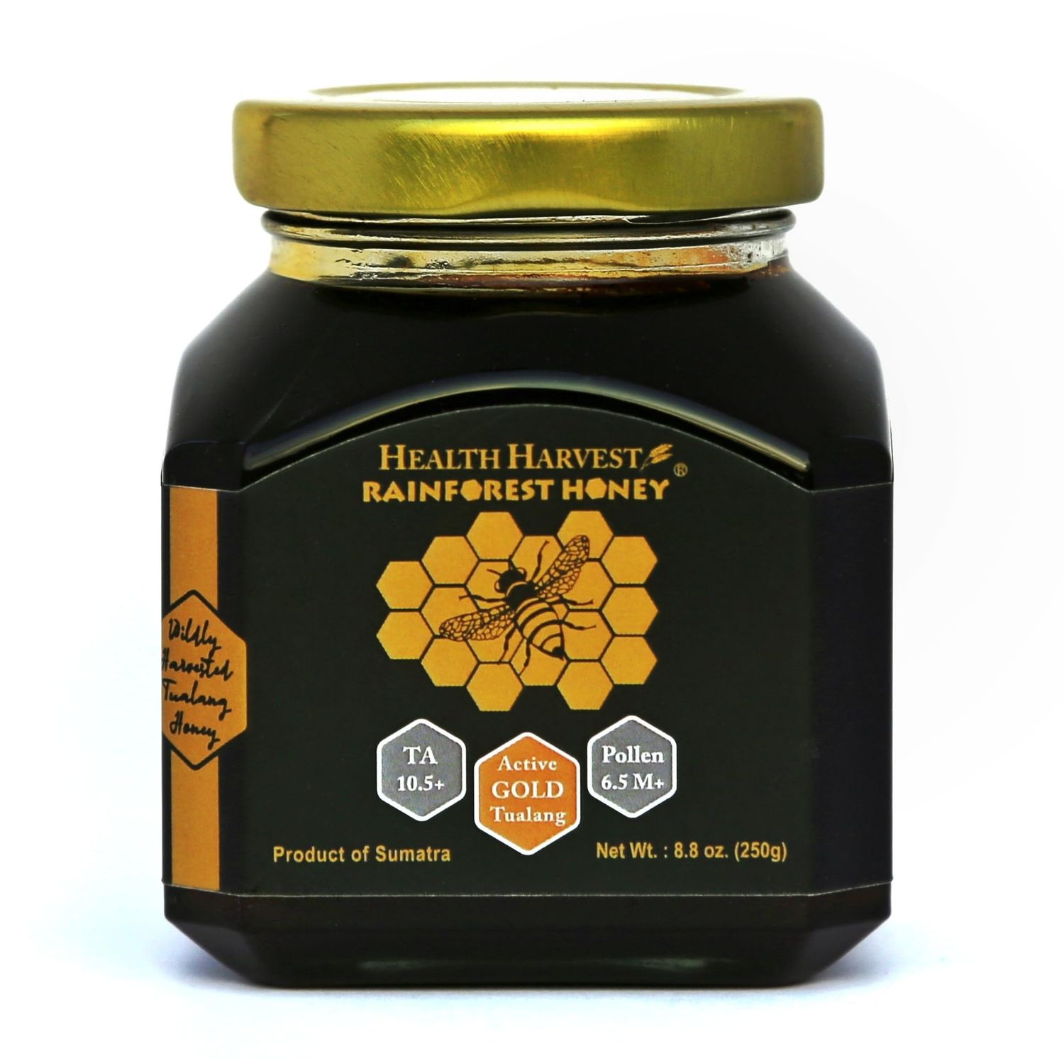 Premium Tualang Gold Honey 8.8oz (TA 10.5+, Pollen Count 6.5M+, Pollen Variety 200+) Supreme Choice for Rehabilitation, Wild-ripening on 250ft Treetop, Raw, Unpasteurised, Unfiltered