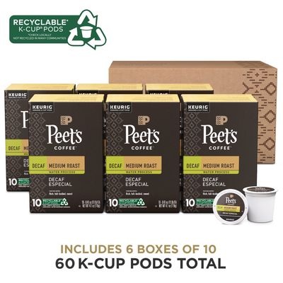 Peet's Coffee, Dark Roast Decaf Keurig K-Cup Pods - Decaf Especial 60 Count (6 Boxes of 10 K-Cup Pods)