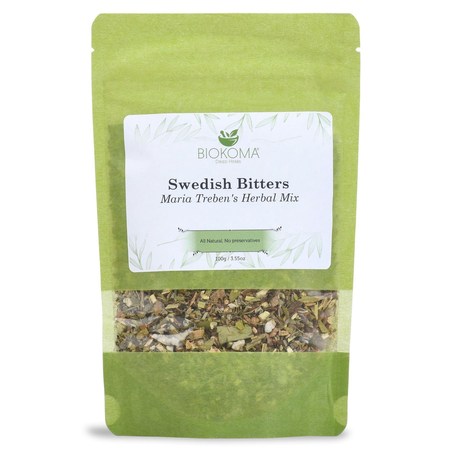 Biokoma Pure and Natural Swedish Bitters Maria Treben&#39;s Herbal Mix 100g (3.55oz) In Resealable Moisture Proof Pouch - Herbal Tea, No Additives, No Preservatives, Kosher