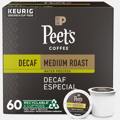 Peet&#39;s Coffee, Dark Roast Decaf Keurig K-Cup Pods - Decaf Especial 60 Count (6 Boxes of 10 K-Cup Pods)